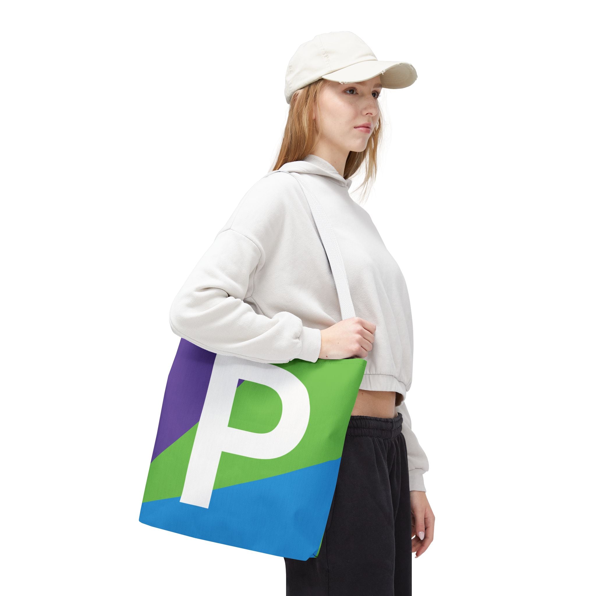 Monogram 'P' Colorblock Tote Bag — Personalized Initial P Shoulder Tote