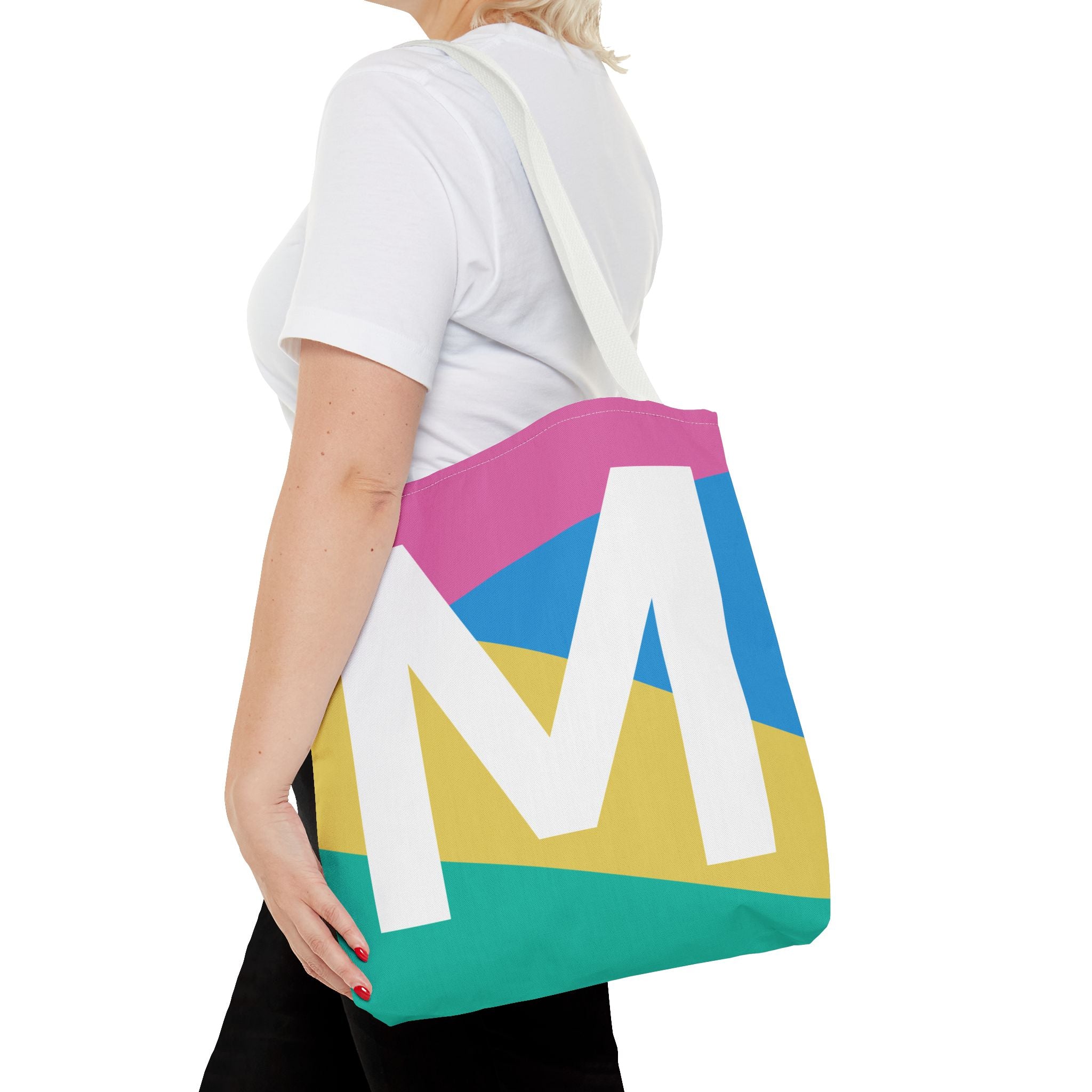 Monogram 'M' Colorblock Tote Bag — Personalized Initial M Shoulder Tote