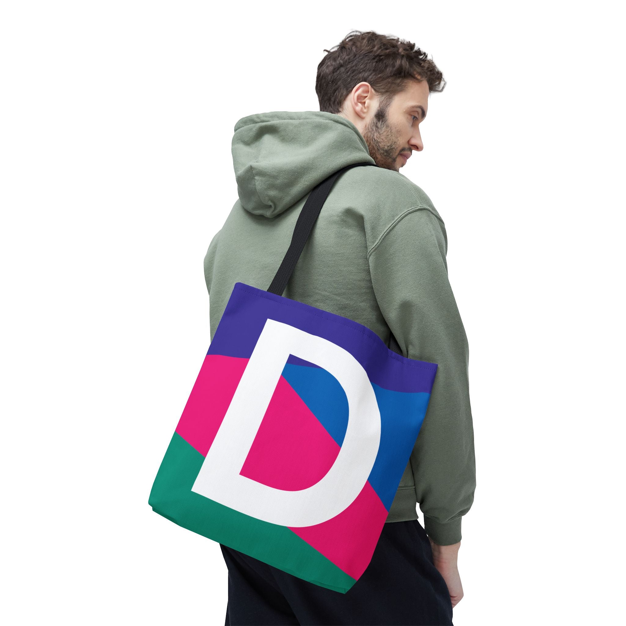 Monogram 'D' Colorblock Tote Bag — Personalized Initial D Shoulder Tote