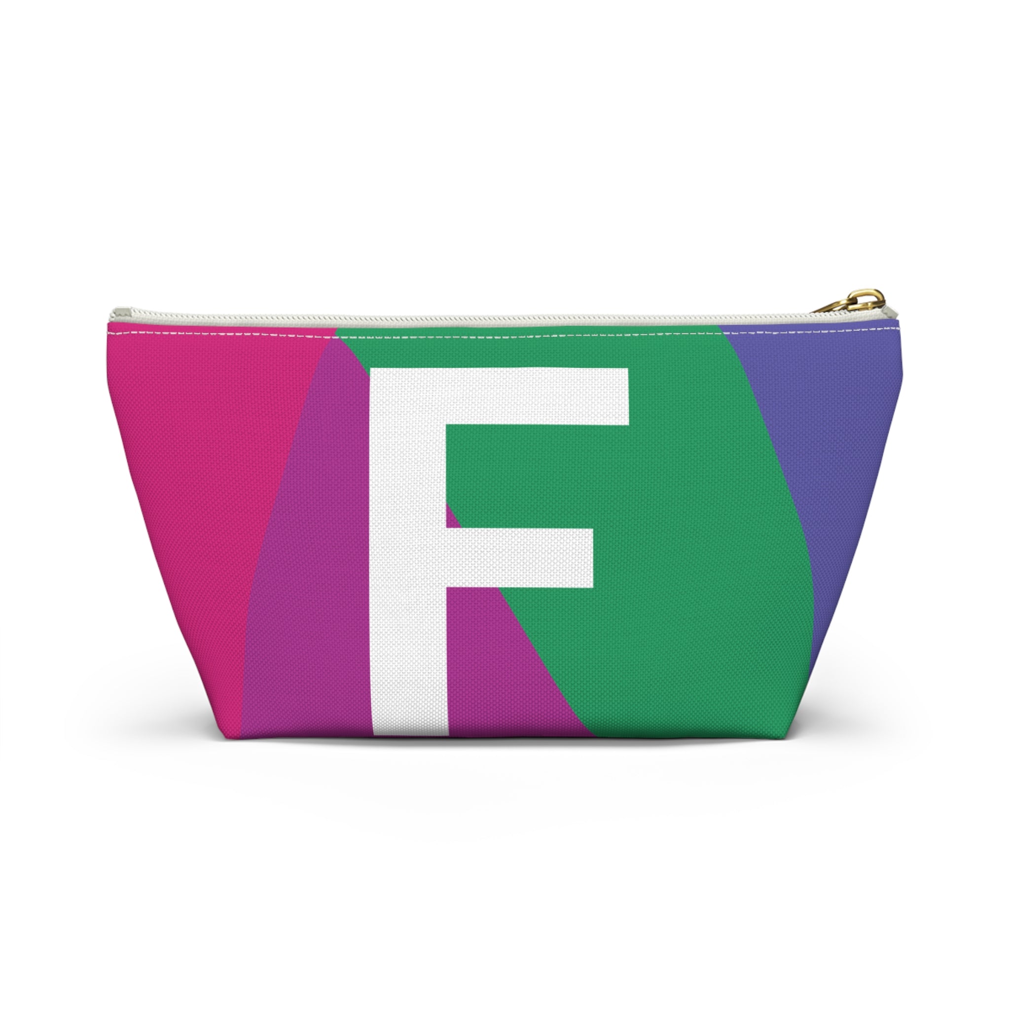 Initials Colorblock Accessory Pouch — Monogram F T-Bottom Cosmetic Bag