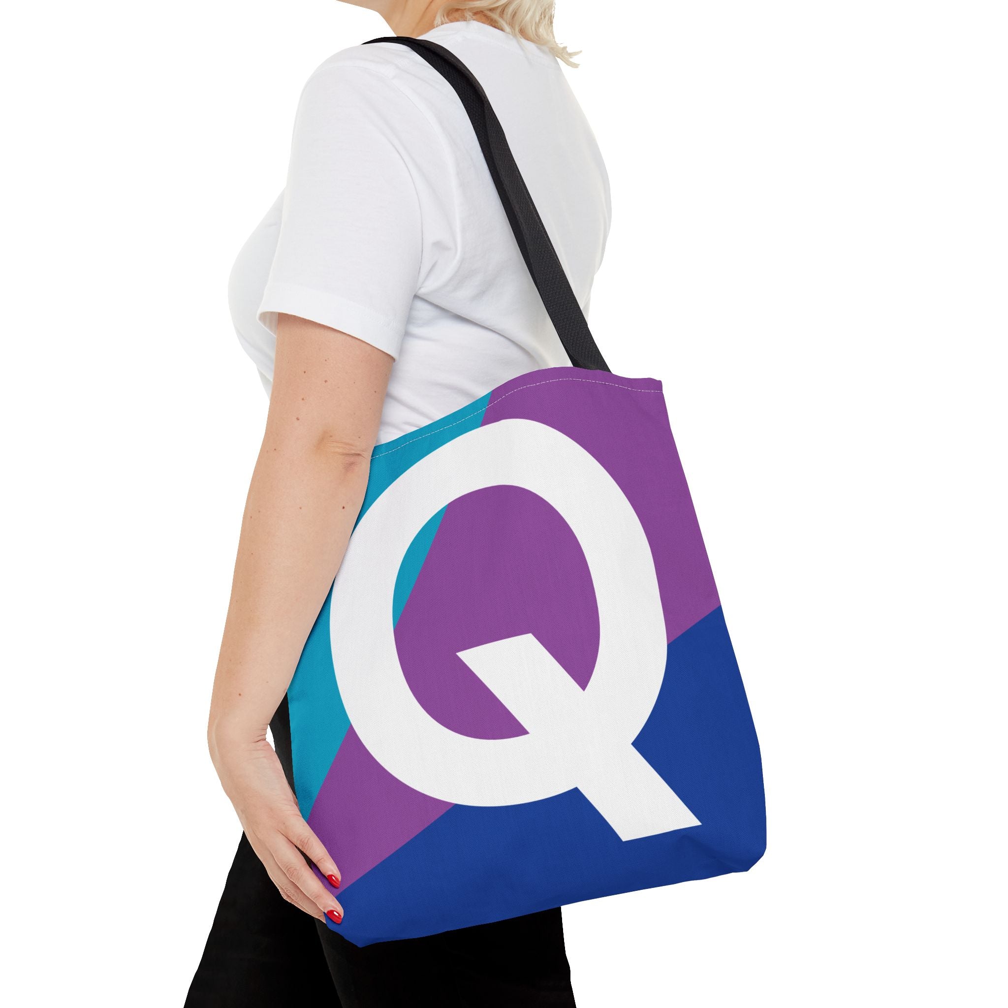 Monogram 'Q' Colorblock Tote Bag — Personalized Initial Q Shoulder Tote