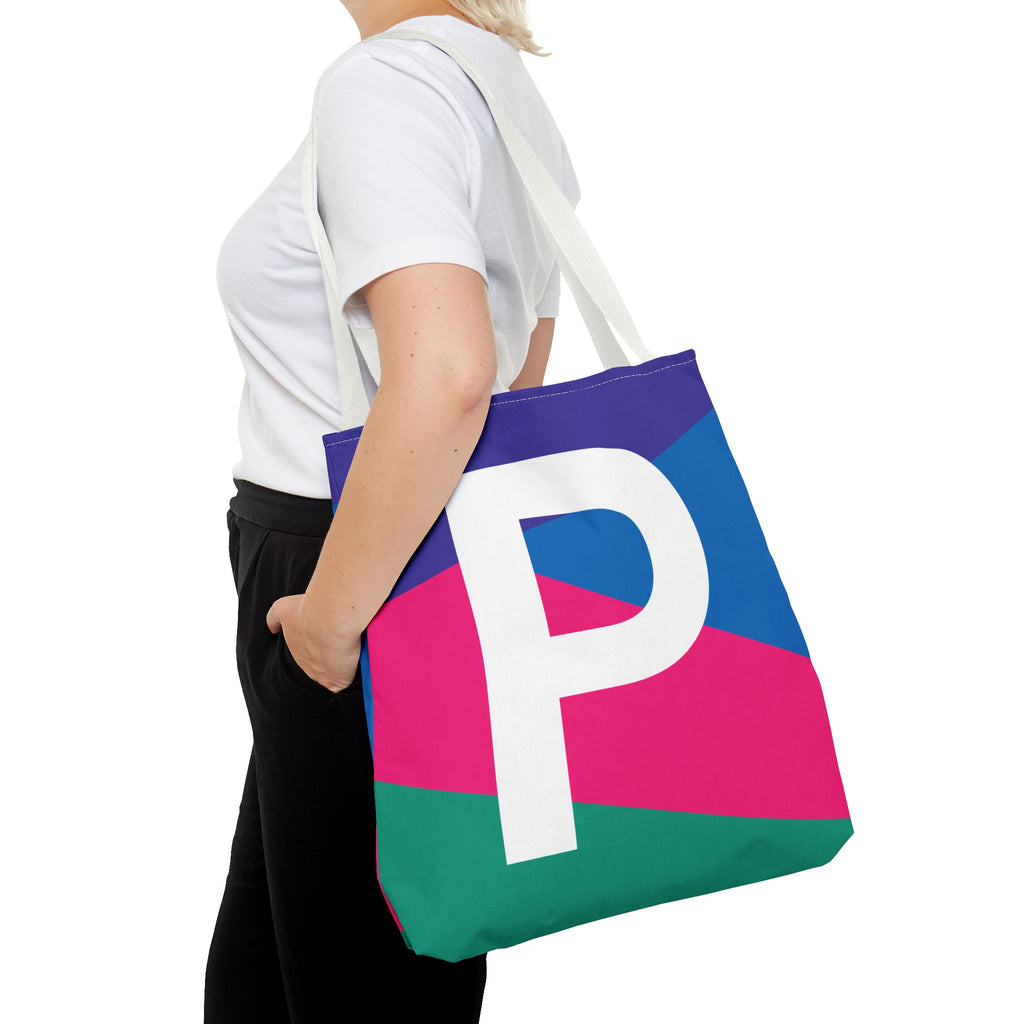 Monogram 'P' Colorblock Tote Bag — Personalized Initial P Shoulder Tote