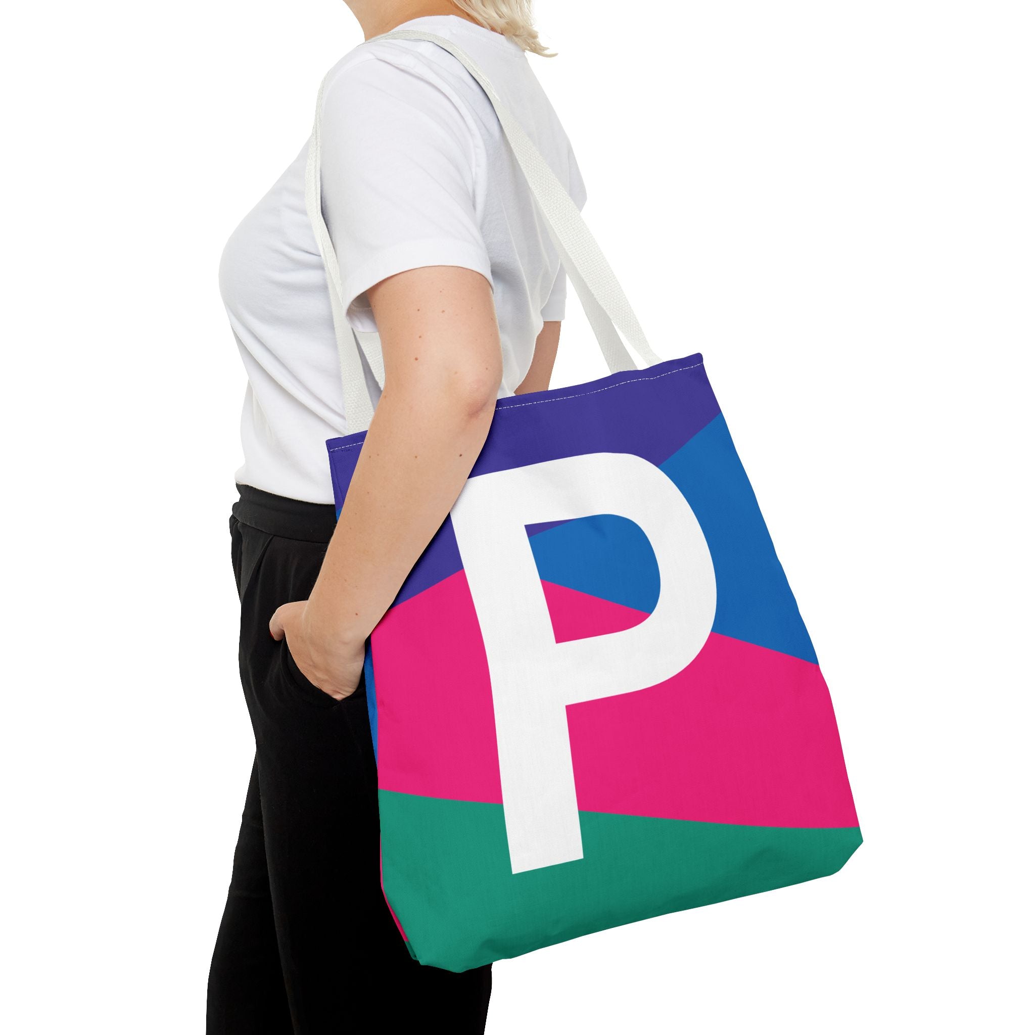 Monogram 'P' Colorblock Tote Bag — Personalized Initial P Shoulder Tote