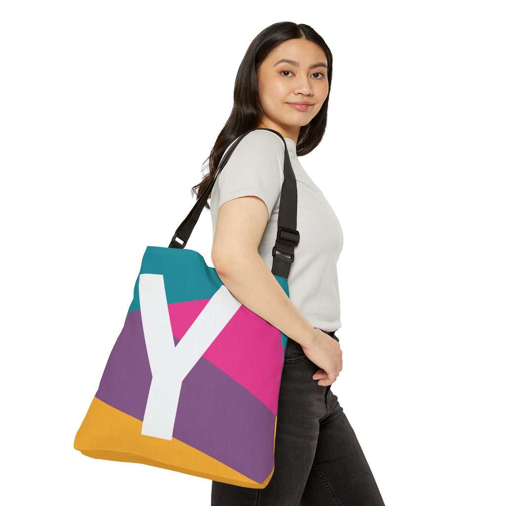 Initial Letter 'Y' Colorblock Adjustable Tote Bag — Monogram Alphabet Shoulder Bag