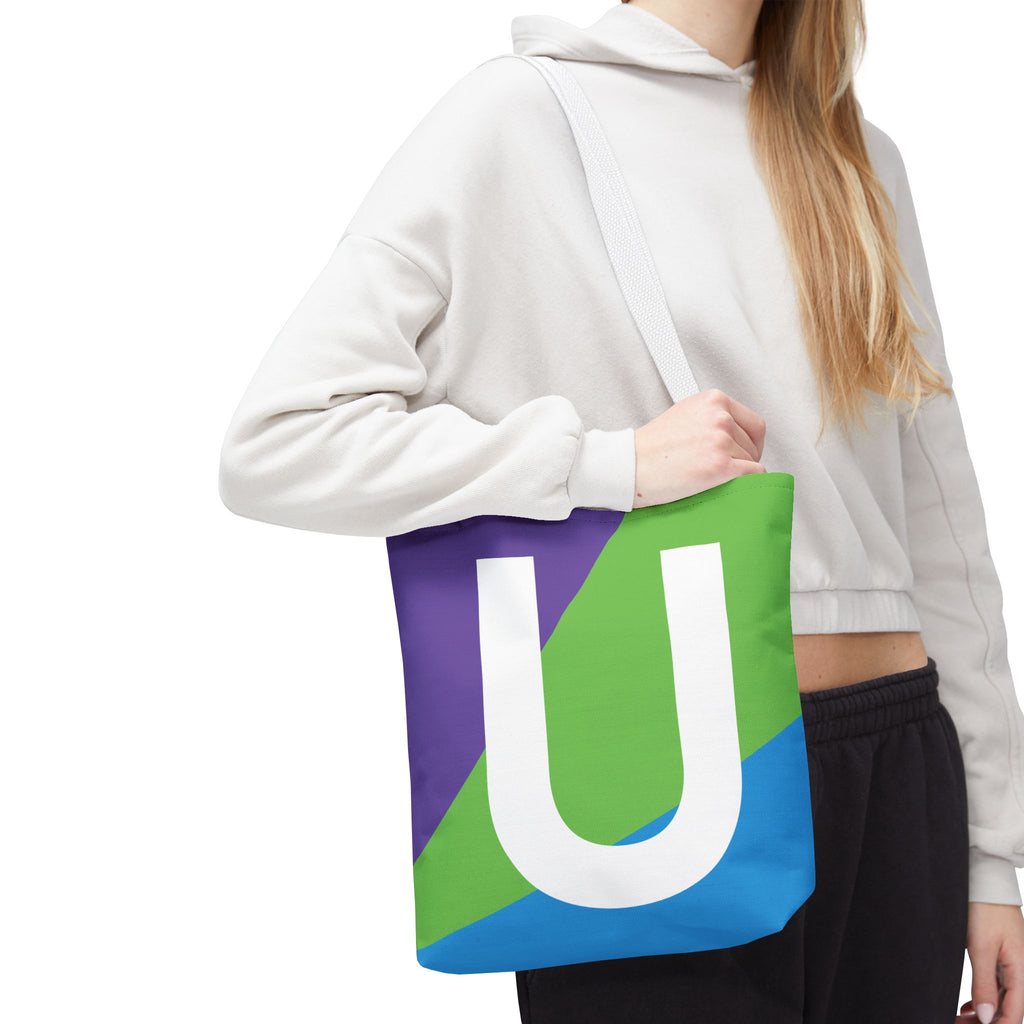 Monogram 'U' Colorblock Tote Bag — Personalized Initial U Shoulder Tote