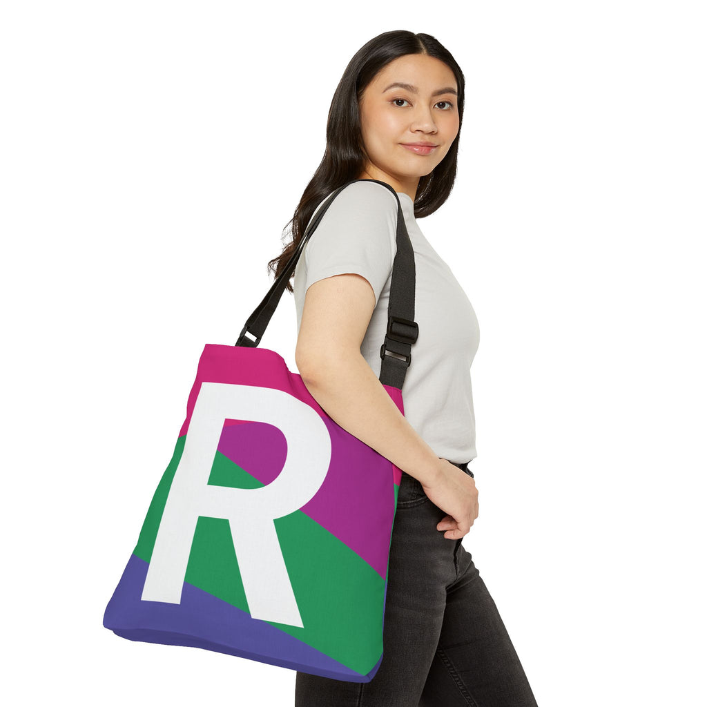 Initial Letter 'R' Colorblock Adjustable Tote Bag — Monogram Alphabet Shoulder Bag
