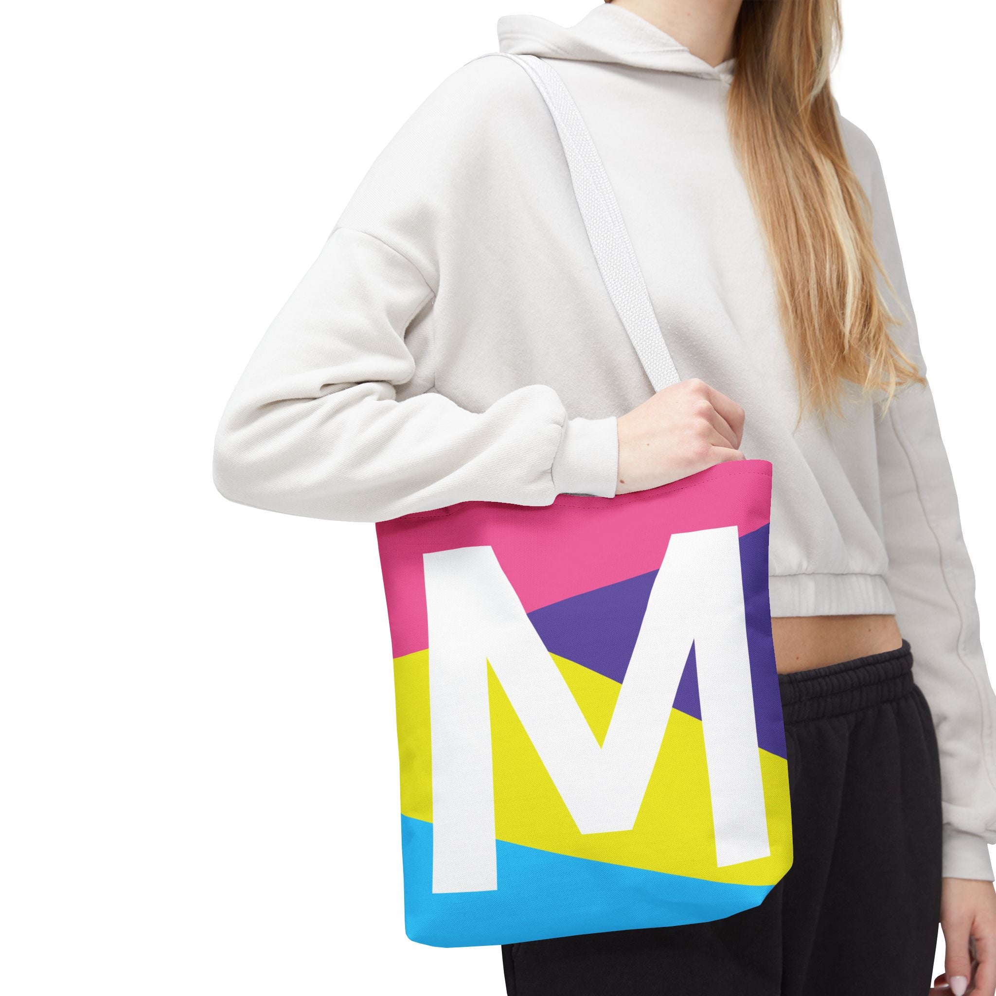 Monogram 'M' Colorblock Tote Bag — Personalized Initial M Shoulder Tote