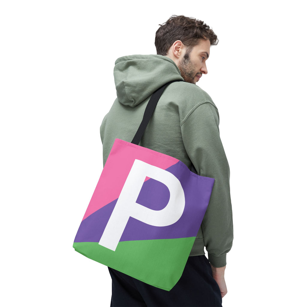Monogram 'P' Colorblock Tote Bag — Personalized Initial P Shoulder Tote