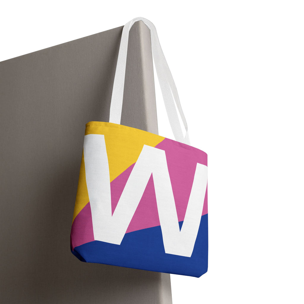 Monogram 'W' Colorblock Tote Bag — Personalized Initial W Shoulder Tote