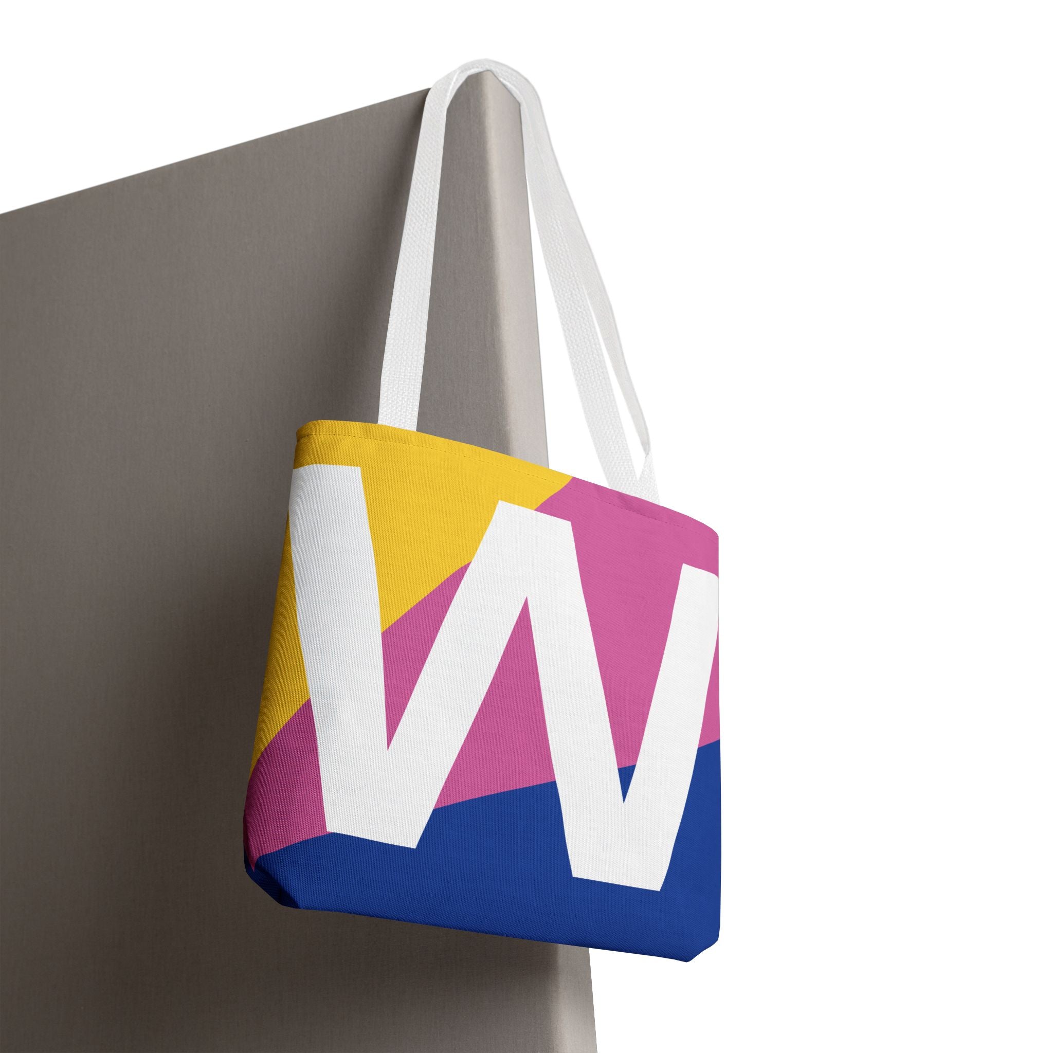 Monogram 'W' Colorblock Tote Bag — Personalized Initial W Shoulder Tote