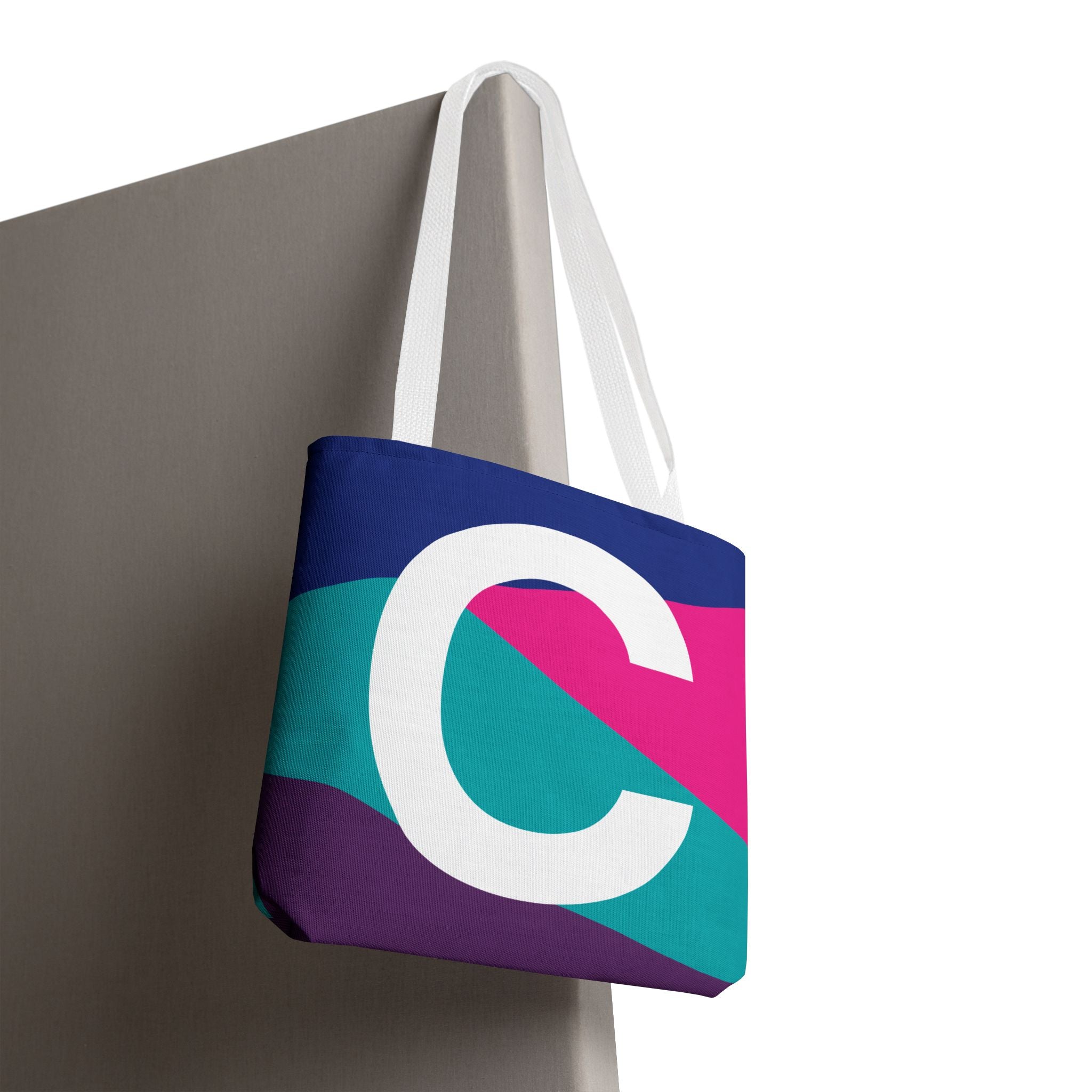 Monogram 'C' Colorblock Tote Bag — Personalized Initial C Shoulder Tote
