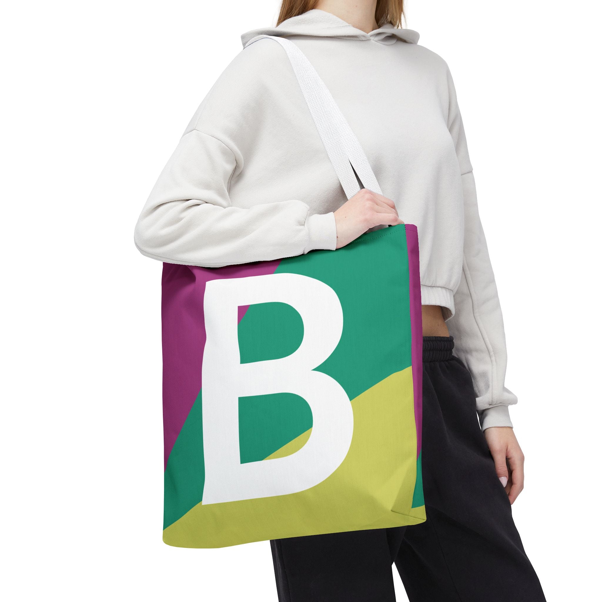 Monogram 'B' Colorblock Tote Bag — Personalized Initial B Shoulder Tote