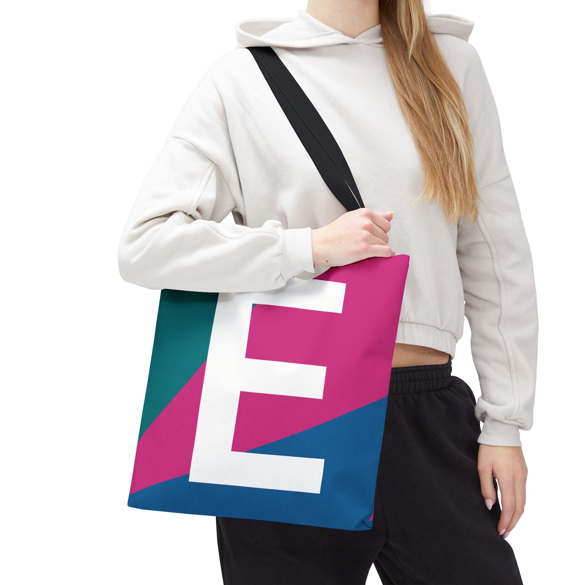Monogram 'E' Colorblock Tote Bag — Personalized Initial E Shoulder Tote