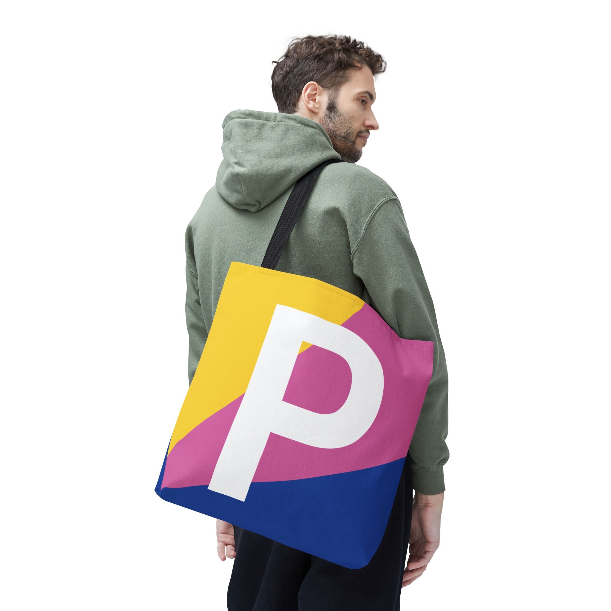 Monogram 'P' Colorblock Tote Bag — Personalized Initial P Shoulder Tote