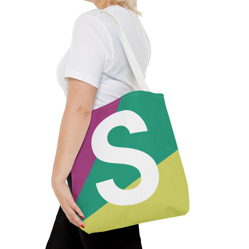 Monogram 'S' Colorblock Tote Bag — Personalized Initial S Shoulder Tote