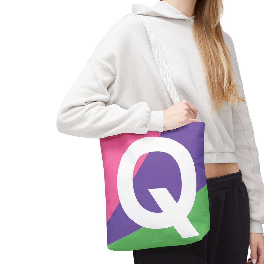 Monogram 'Q' Colorblock Tote Bag — Personalized Initial Q Shoulder Tote