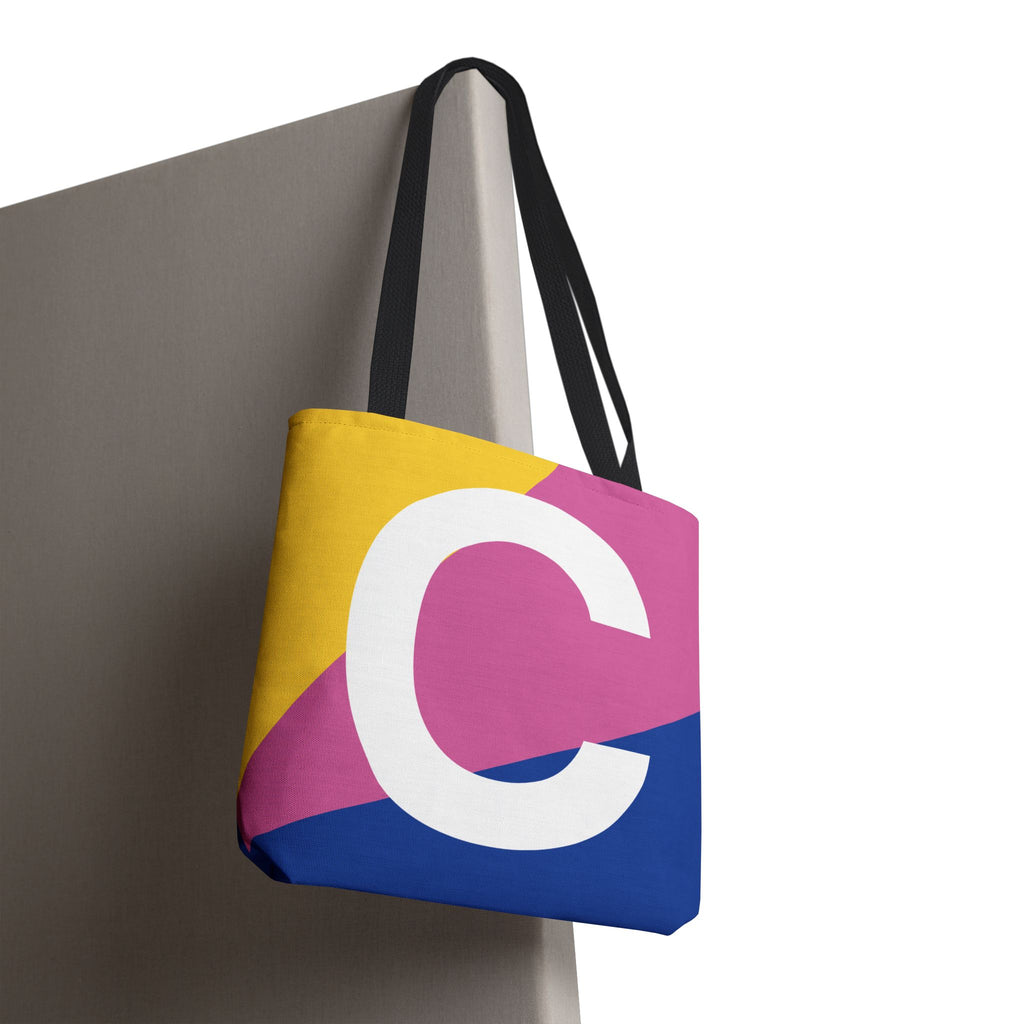 Monogram 'C' Colorblock Tote Bag — Personalized Initial C Shoulder Tote