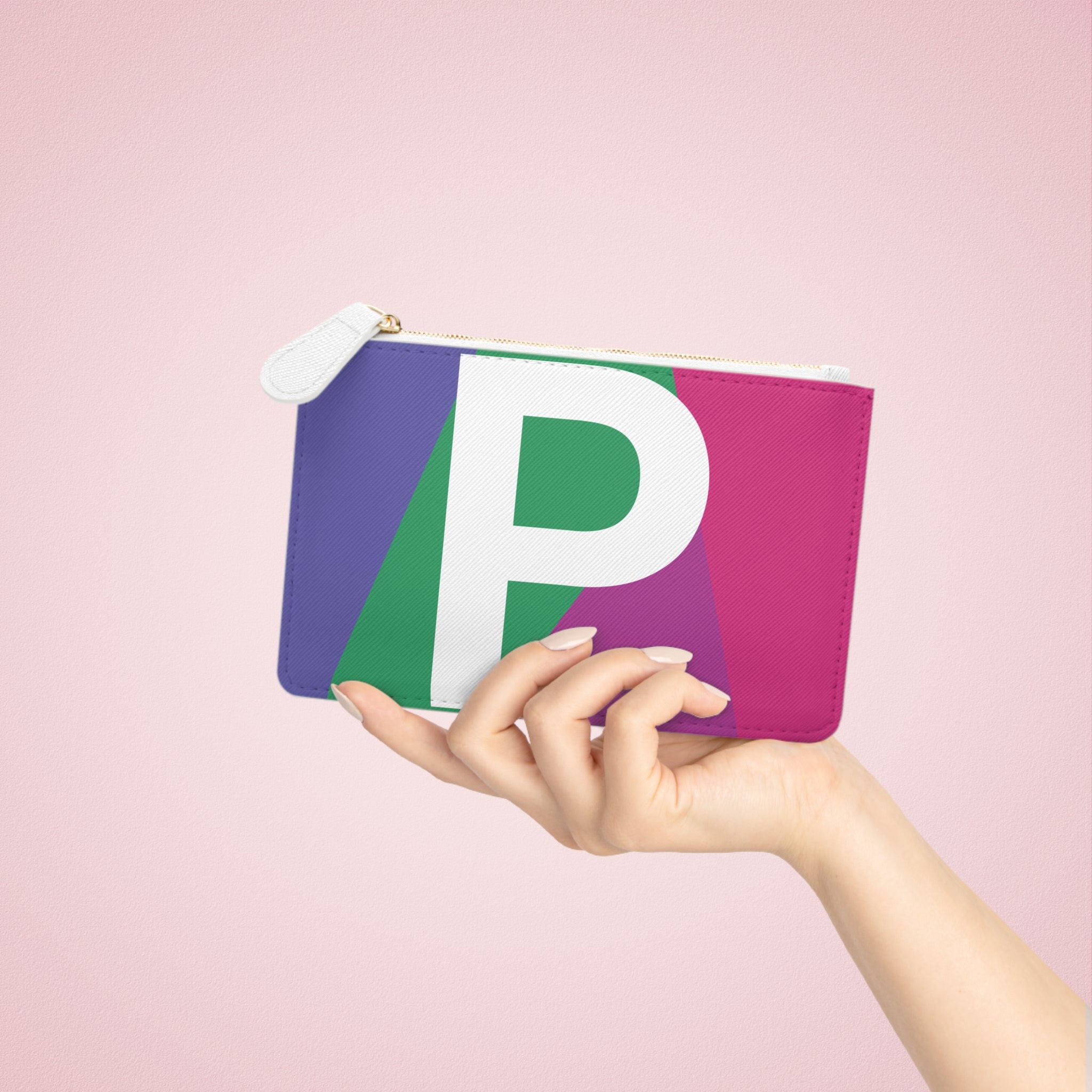Initial P Mini Clutch — Colorblock Monogram Wristlet Wallet