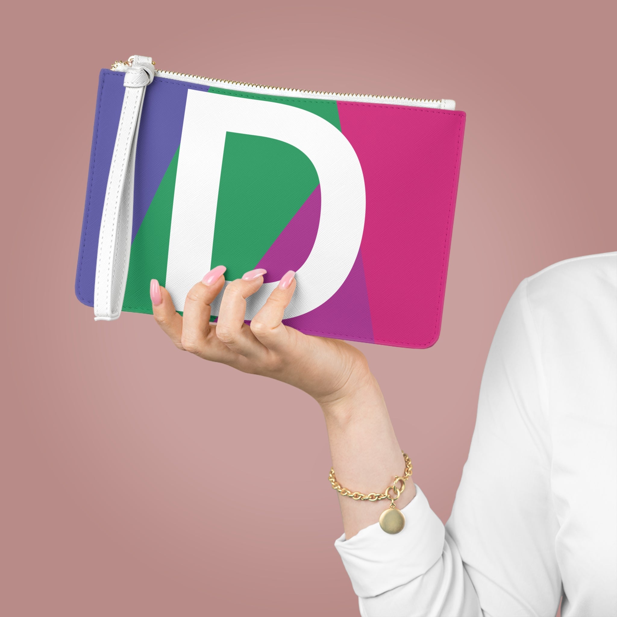 Monogram 'D' Colorblock Clutch Bag — Bold Geometric Wristlet for Everyday & Gifts