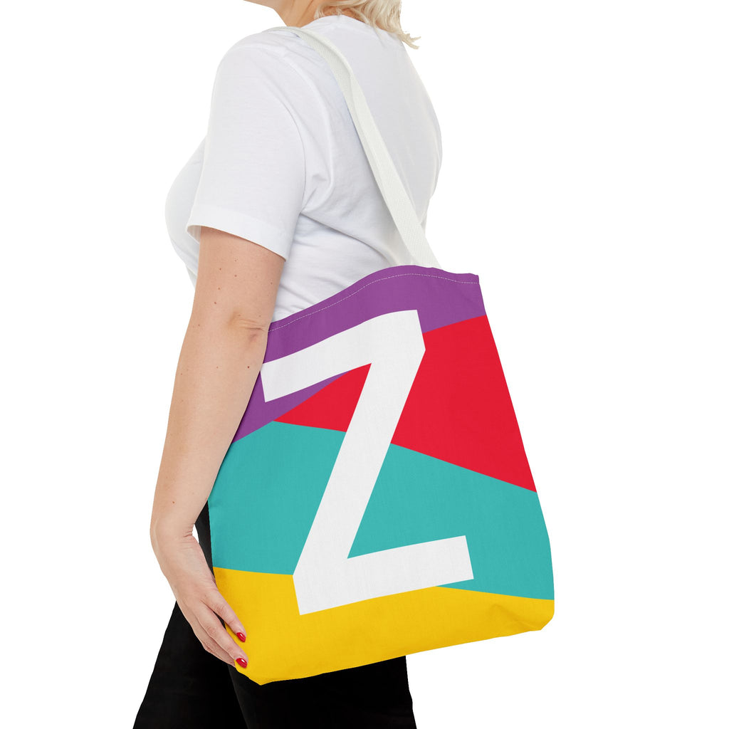 Monogram 'Z' Colorblock Tote Bag — Personalized Initial Z Shoulder Tote