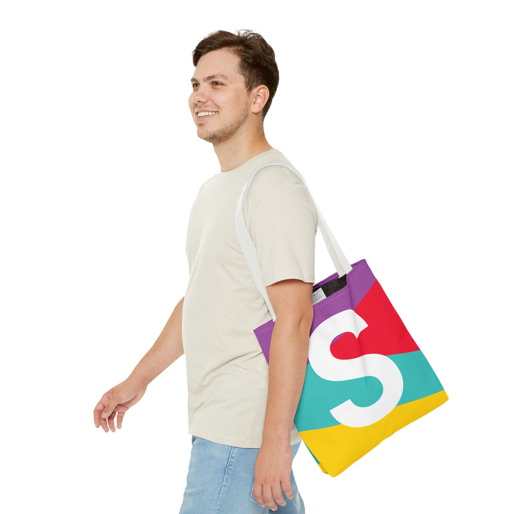 Monogram 'S' Colorblock Tote Bag — Personalized Initial S Shoulder Tote