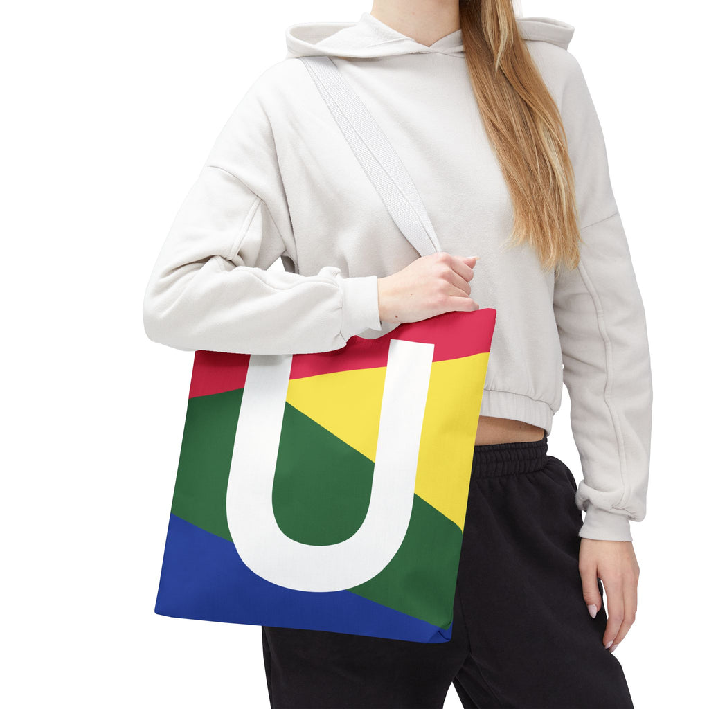 Monogram 'U' Colorblock Tote Bag — Personalized Initial U Shoulder Tote