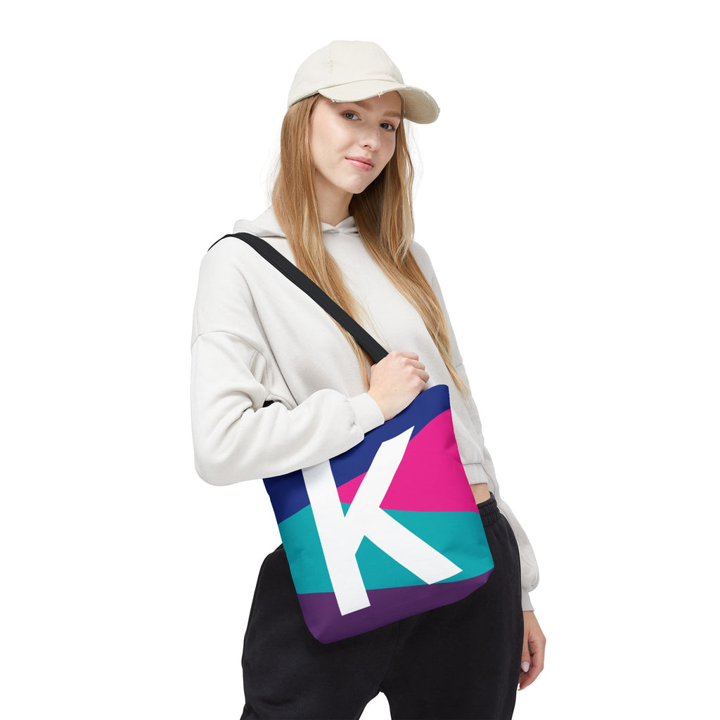 Monogram 'K' Colorblock Tote Bag — Personalized Initial K Shoulder Tote