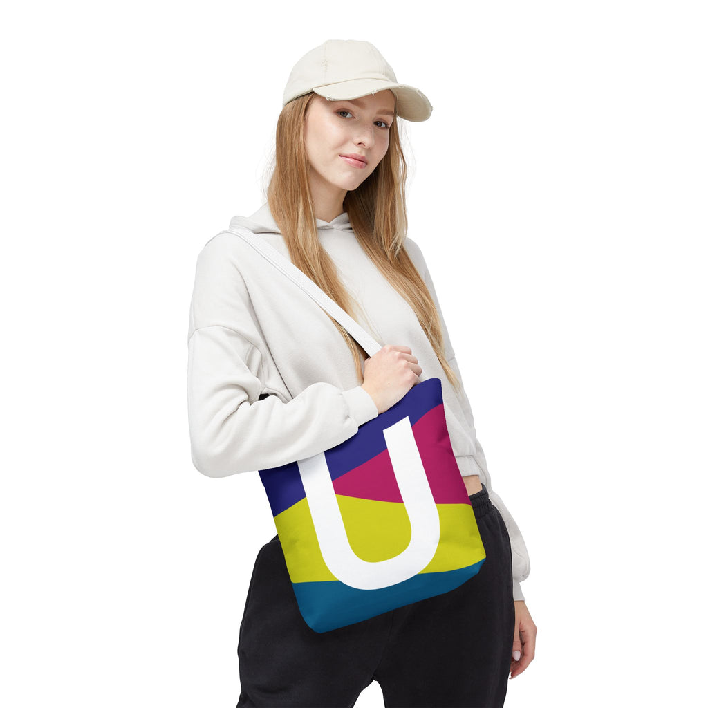 Monogram 'U' Colorblock Tote Bag — Personalized Initial U Shoulder Tote