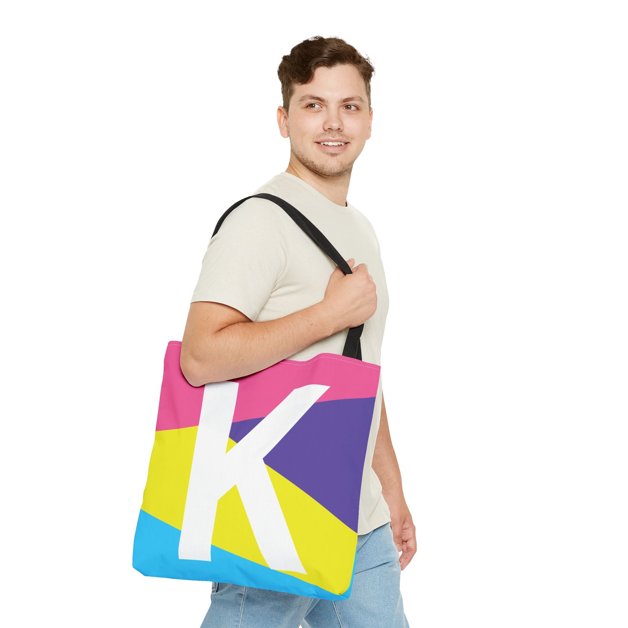 Monogram 'K' Colorblock Tote Bag — Personalized Initial K Shoulder Tote