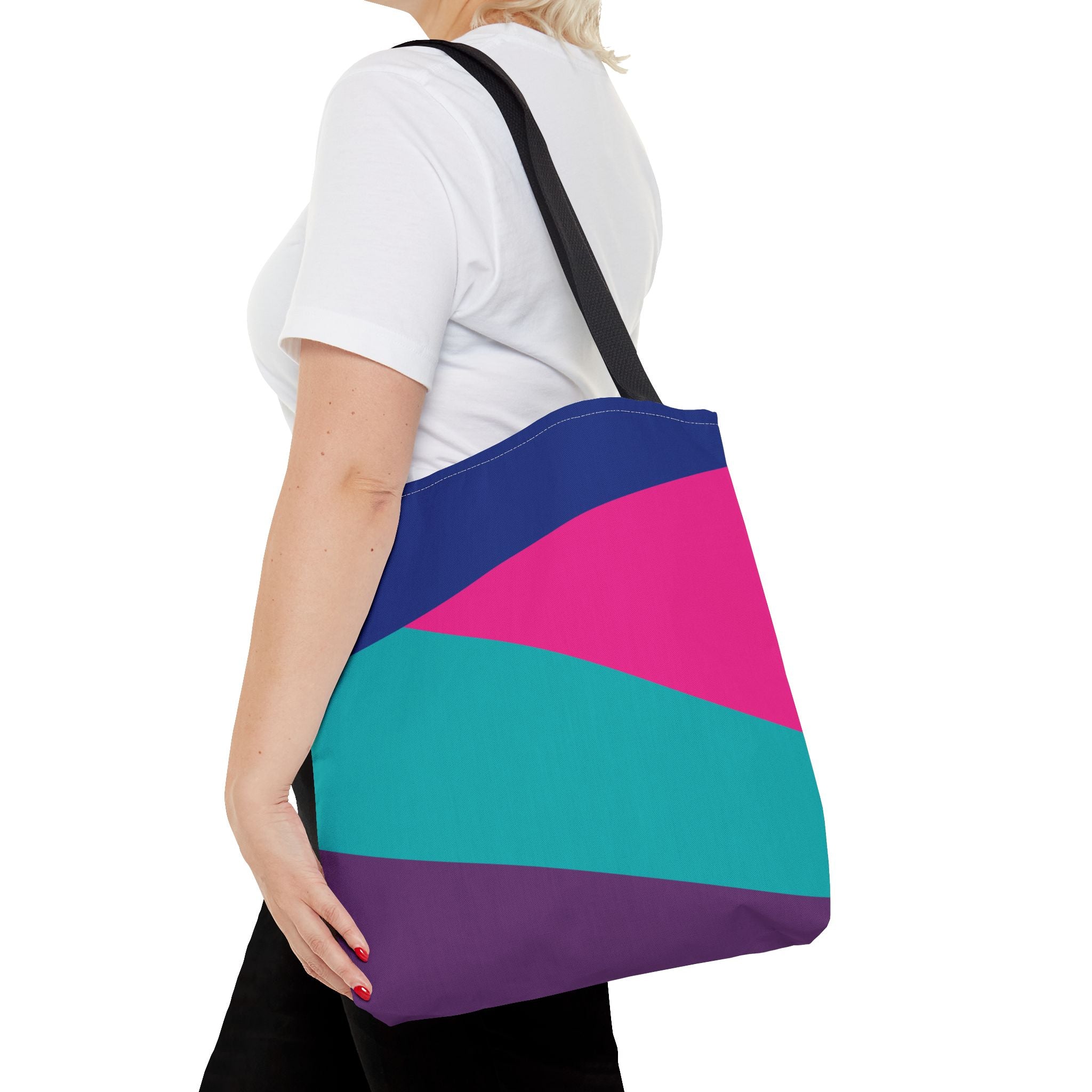 Retro 80s & 90s Inspired Color Block Tote Bag | Stylish Everyday Canvas Shoulder Bag