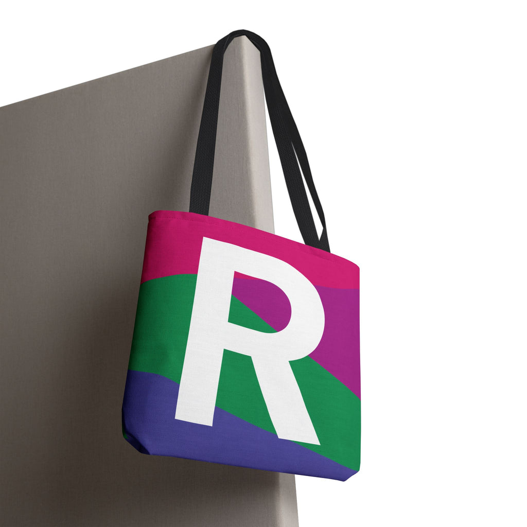 Monogram 'R' Colorblock Tote Bag — Personalized Initial R Shoulder Tote