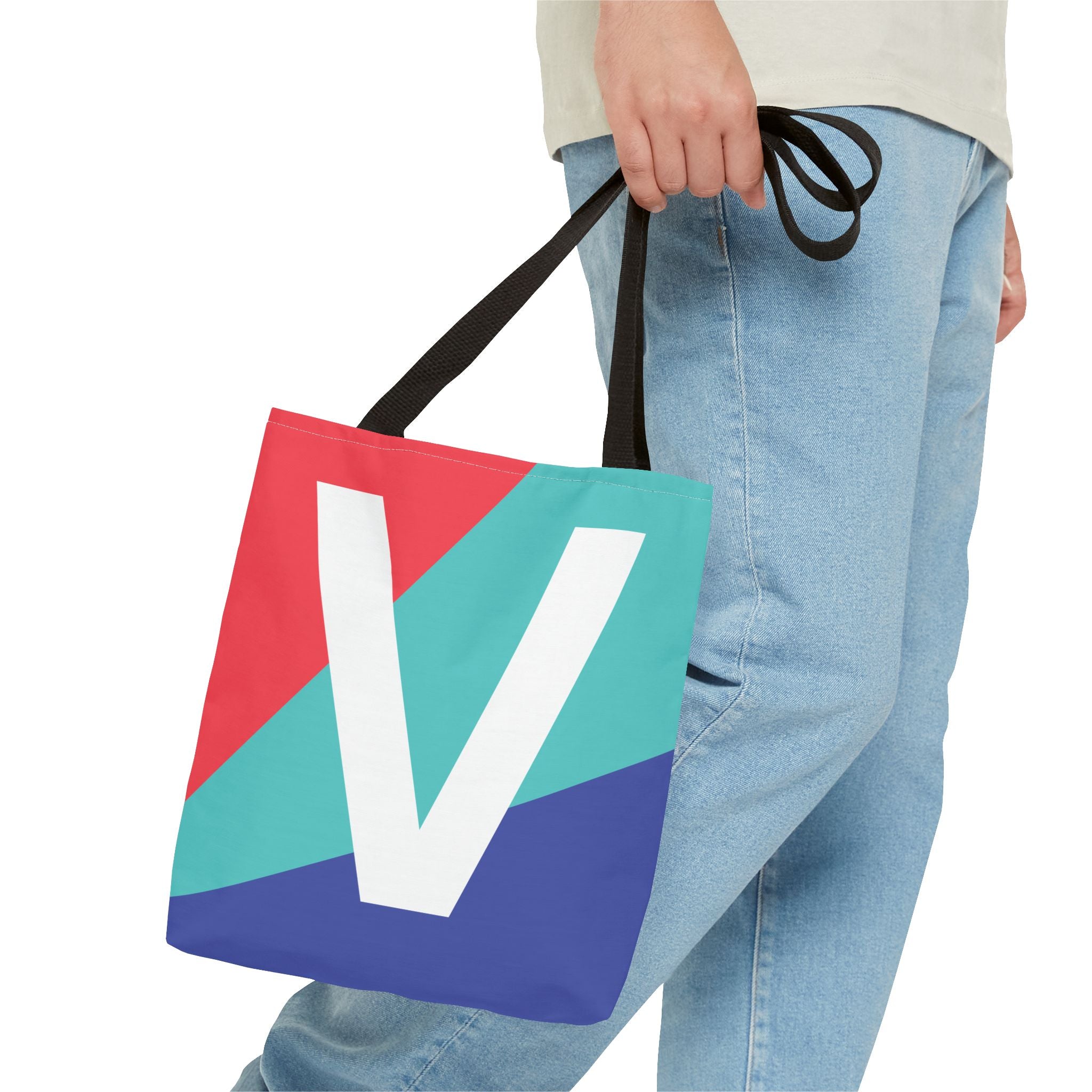 Monogram 'V' Colorblock Tote Bag — Personalized Initial V Shoulder Tote