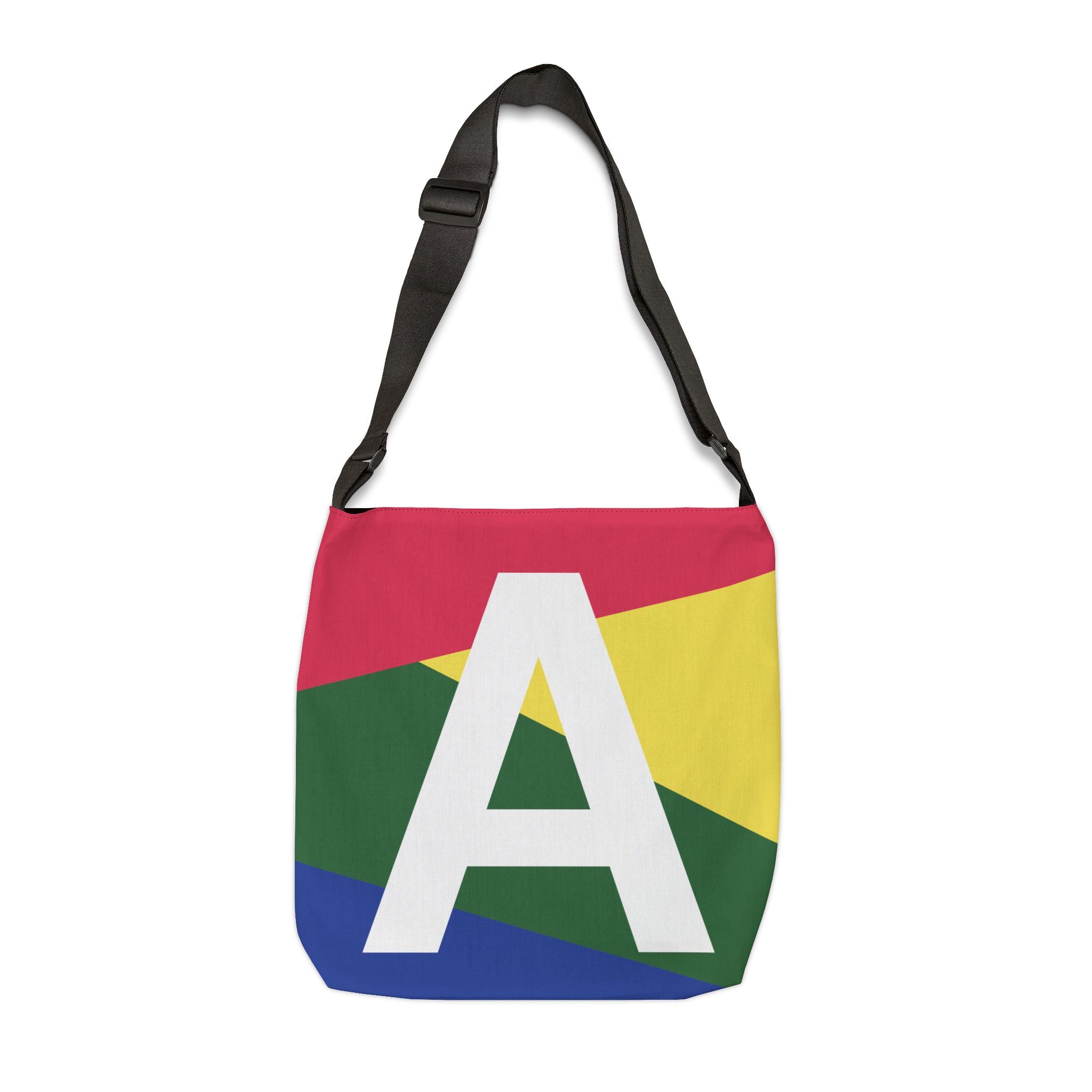 Initial Letter 'A' Colorblock Adjustable Tote Bag — Monogram Alphabet Shoulder Bag