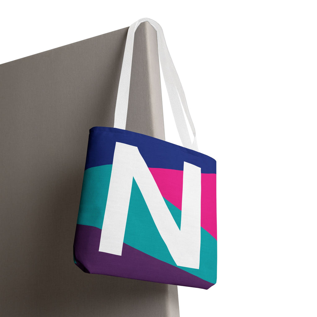 Monogram 'N' Colorblock Tote Bag — Personalized Initial N Shoulder Tote