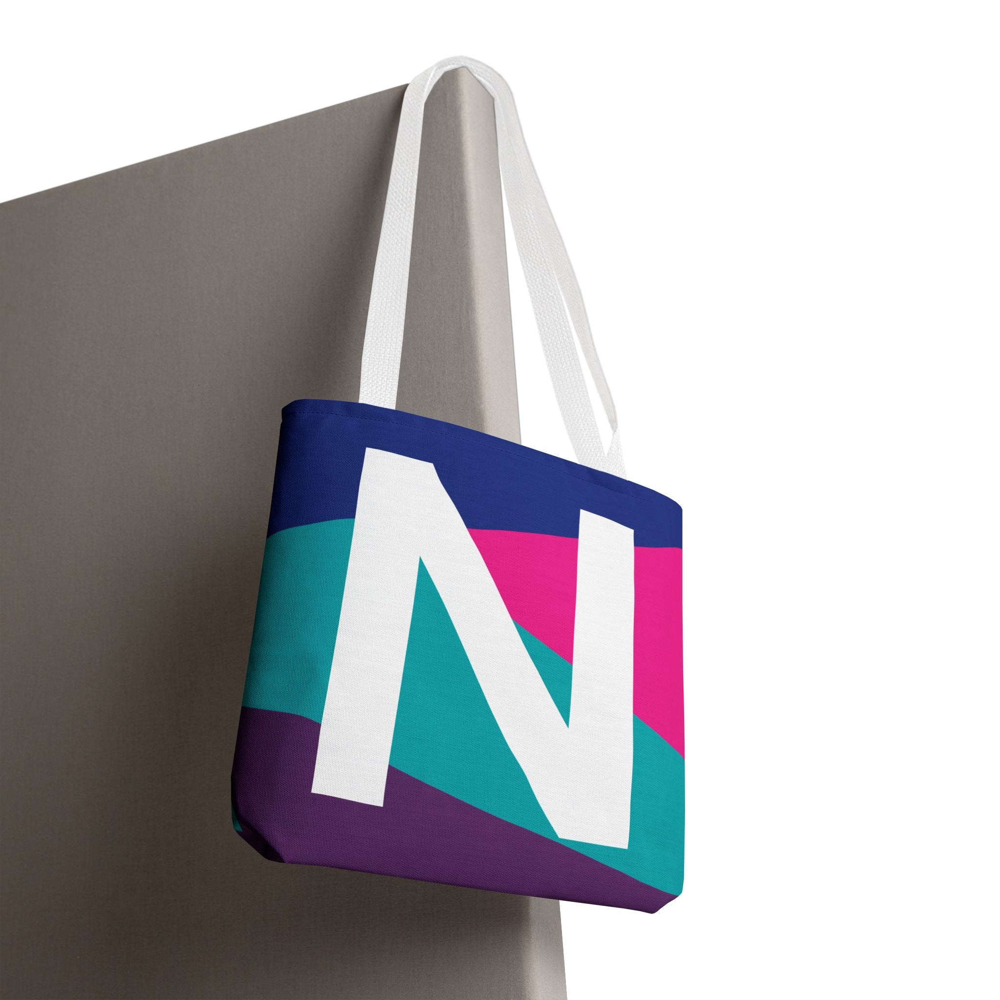 Monogram 'N' Colorblock Tote Bag — Personalized Initial N Shoulder Tote