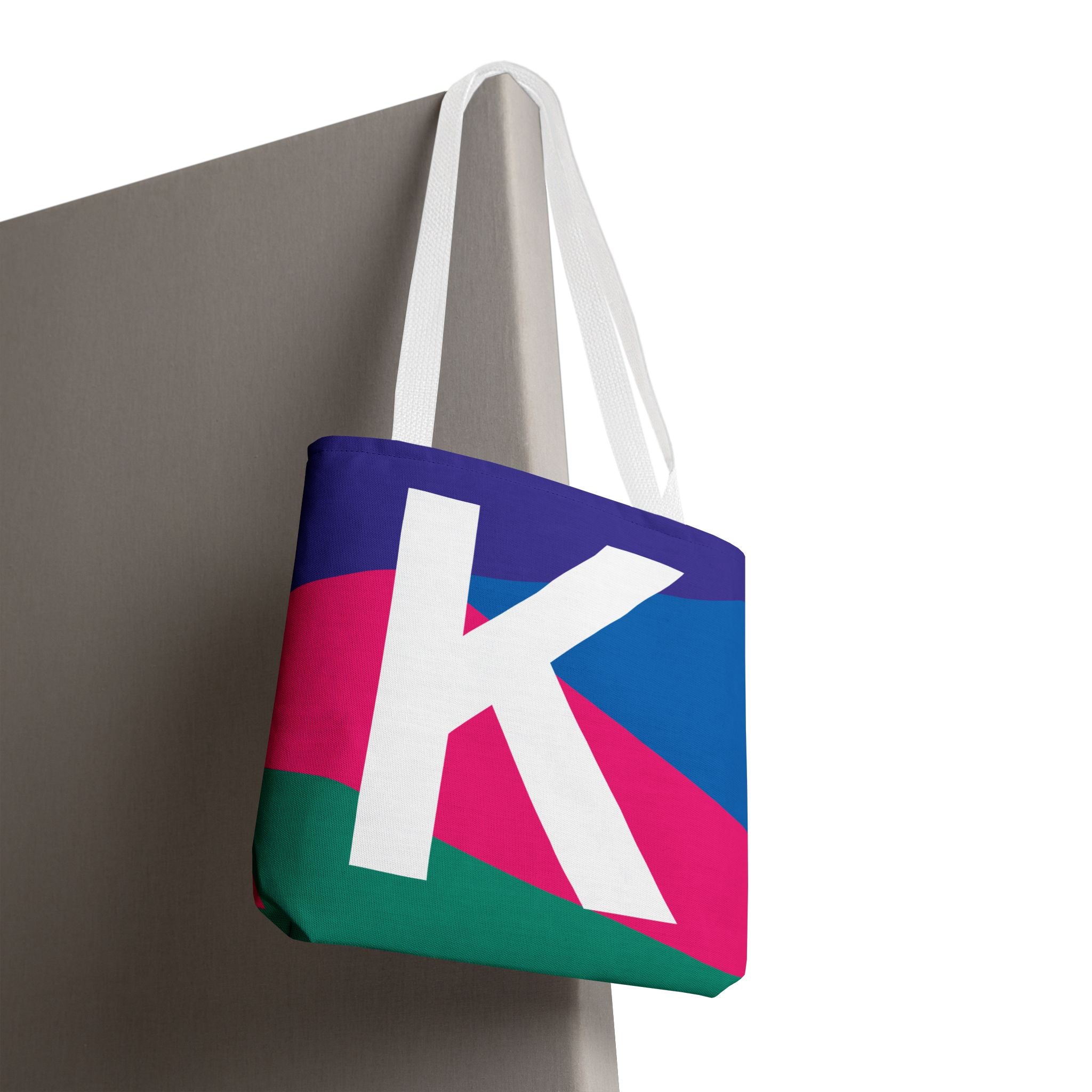 Monogram 'K' Colorblock Tote Bag — Personalized Initial K Shoulder Tote