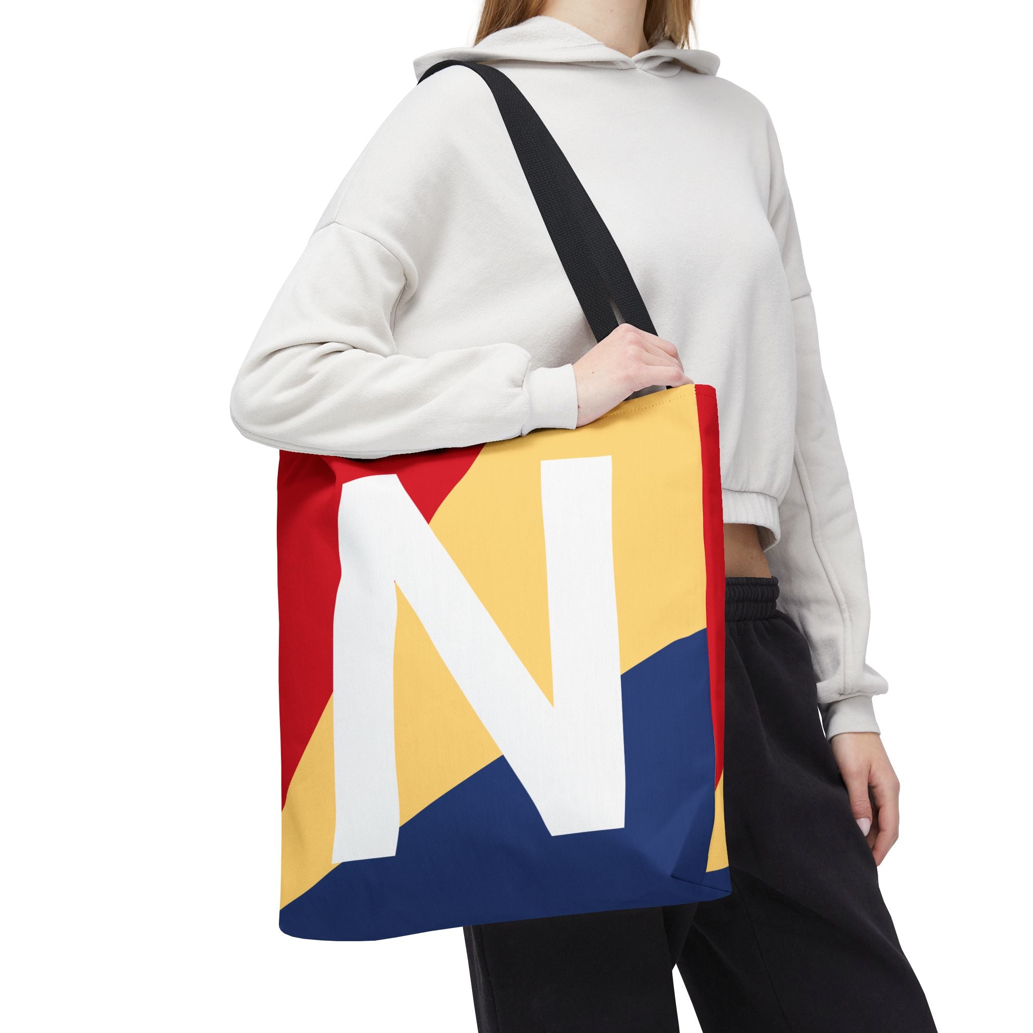 Monogram 'N' Colorblock Tote Bag — Personalized Initial N Shoulder Tote