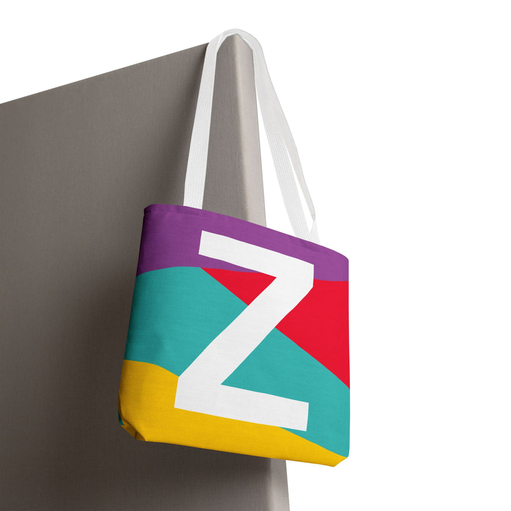 Monogram 'Z' Colorblock Tote Bag — Personalized Initial Z Shoulder Tote
