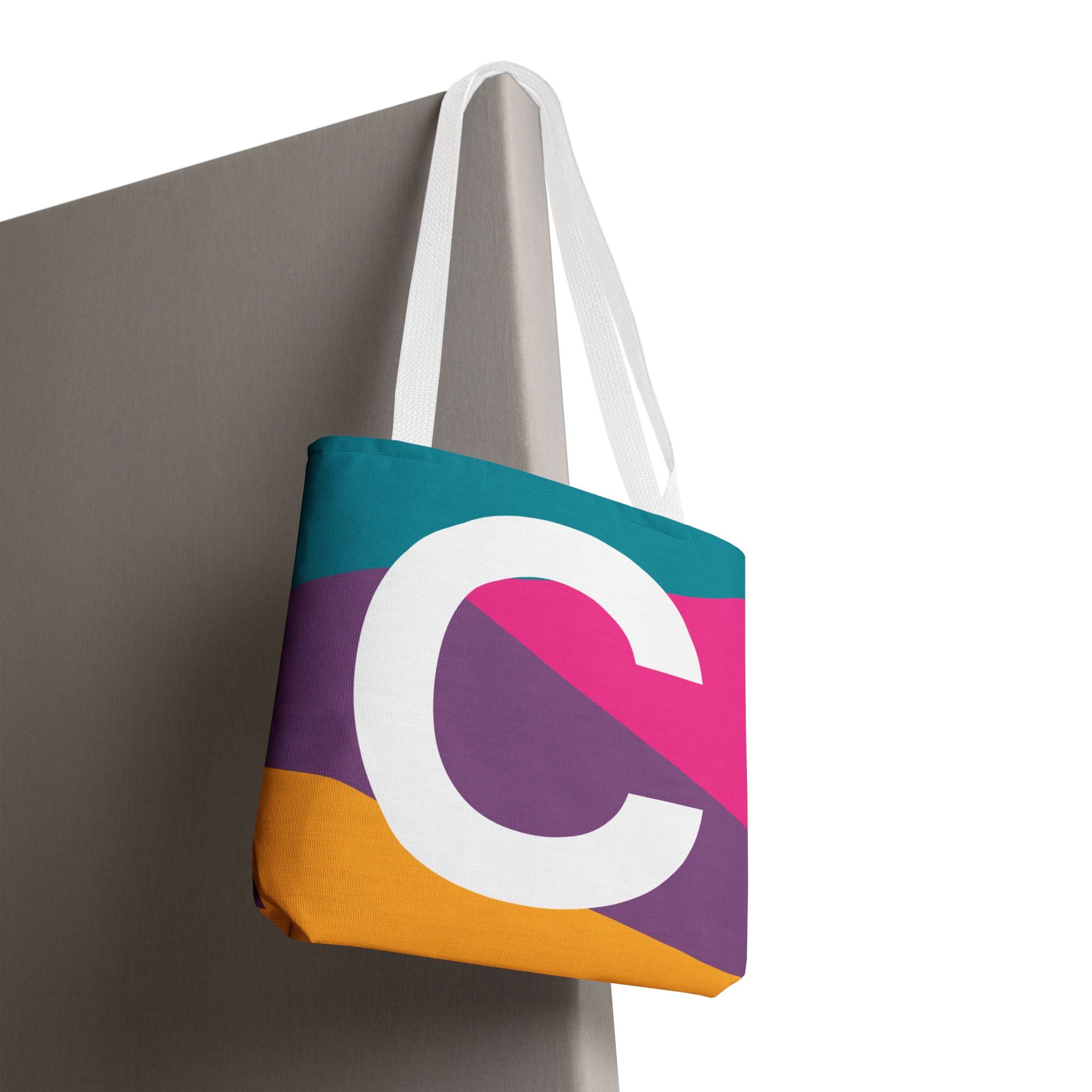 Monogram 'C' Colorblock Tote Bag — Personalized Initial C Shoulder Tote