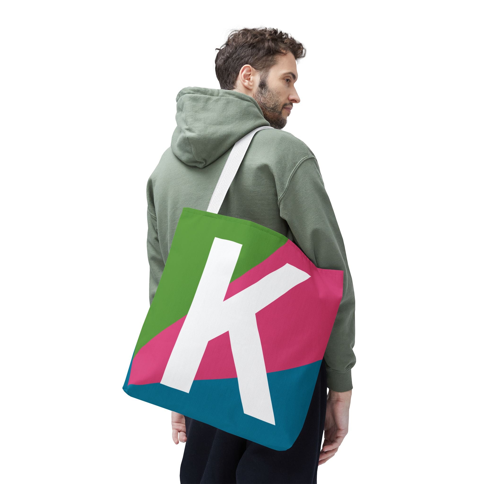 Monogram 'K' Colorblock Tote Bag — Personalized Initial K Shoulder Tote