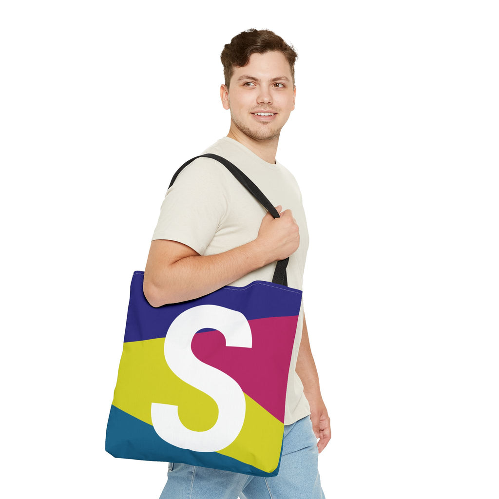 Monogram 'S' Colorblock Tote Bag — Personalized Initial S Shoulder Tote