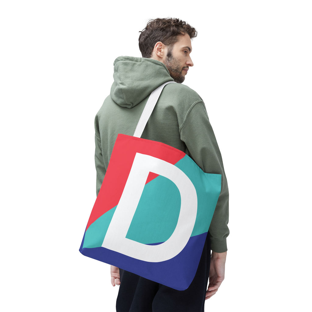 Monogram 'D' Colorblock Tote Bag — Personalized Initial D Shoulder Tote