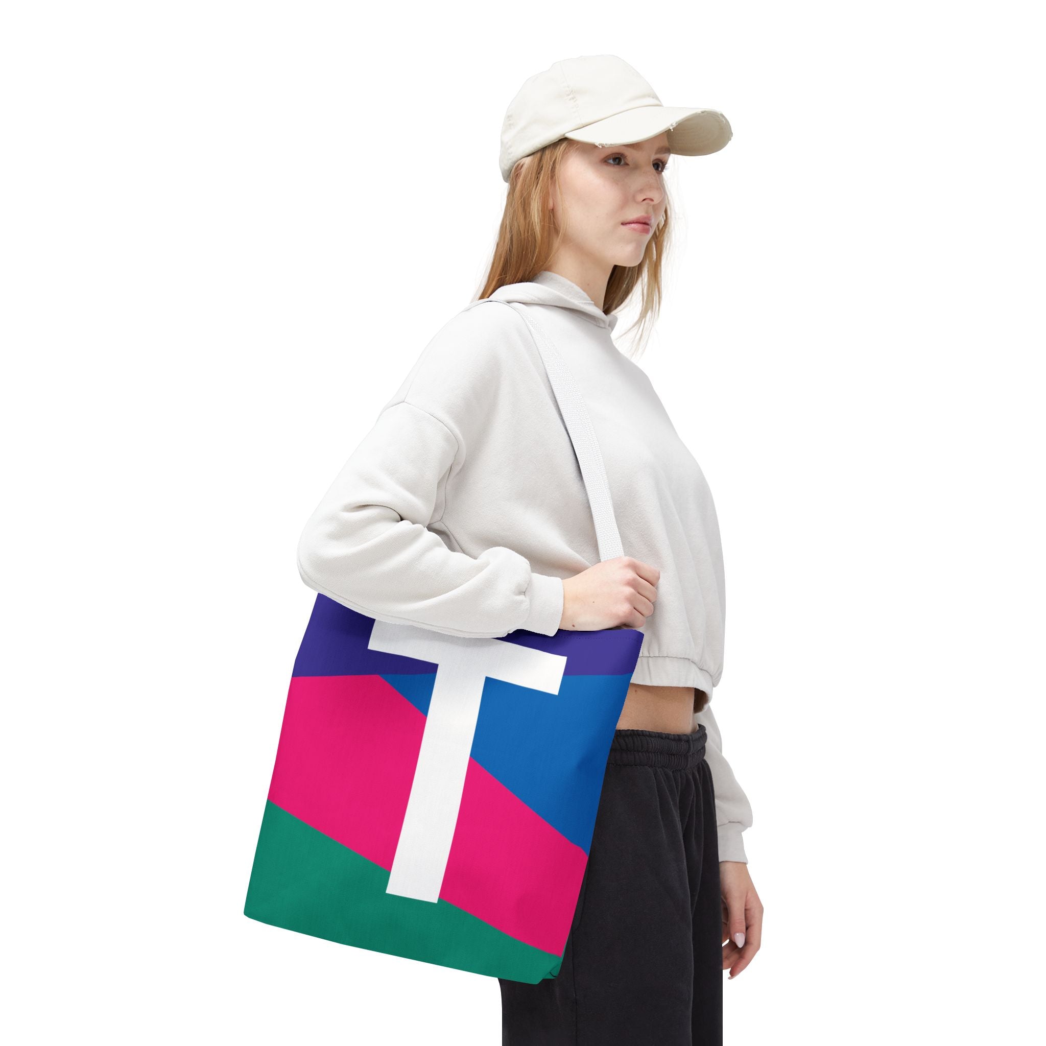 Monogram 'T' Colorblock Tote Bag — Personalized Initial T Shoulder Tote