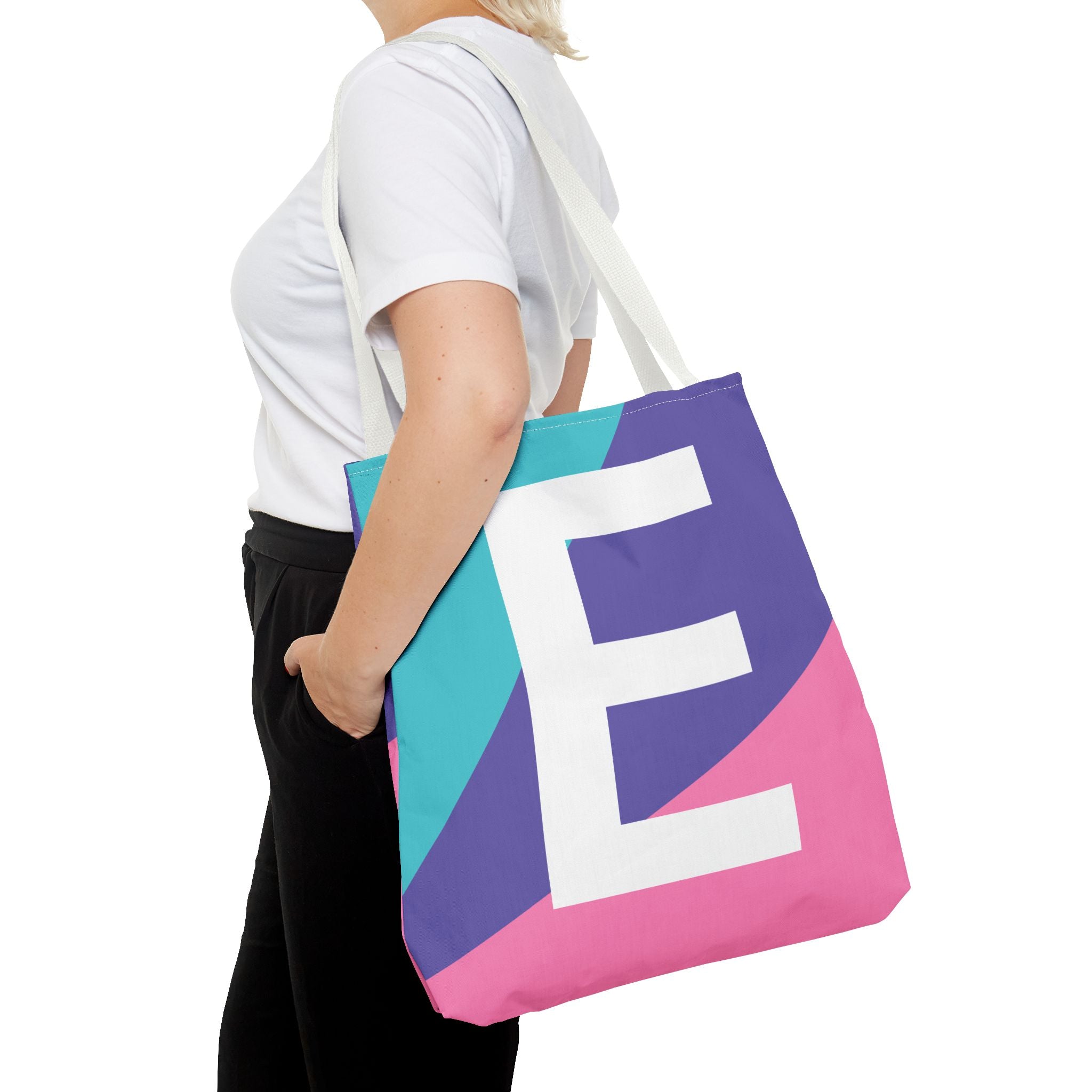 Monogram 'E' Colorblock Tote Bag — Personalized Initial E Shoulder Tote