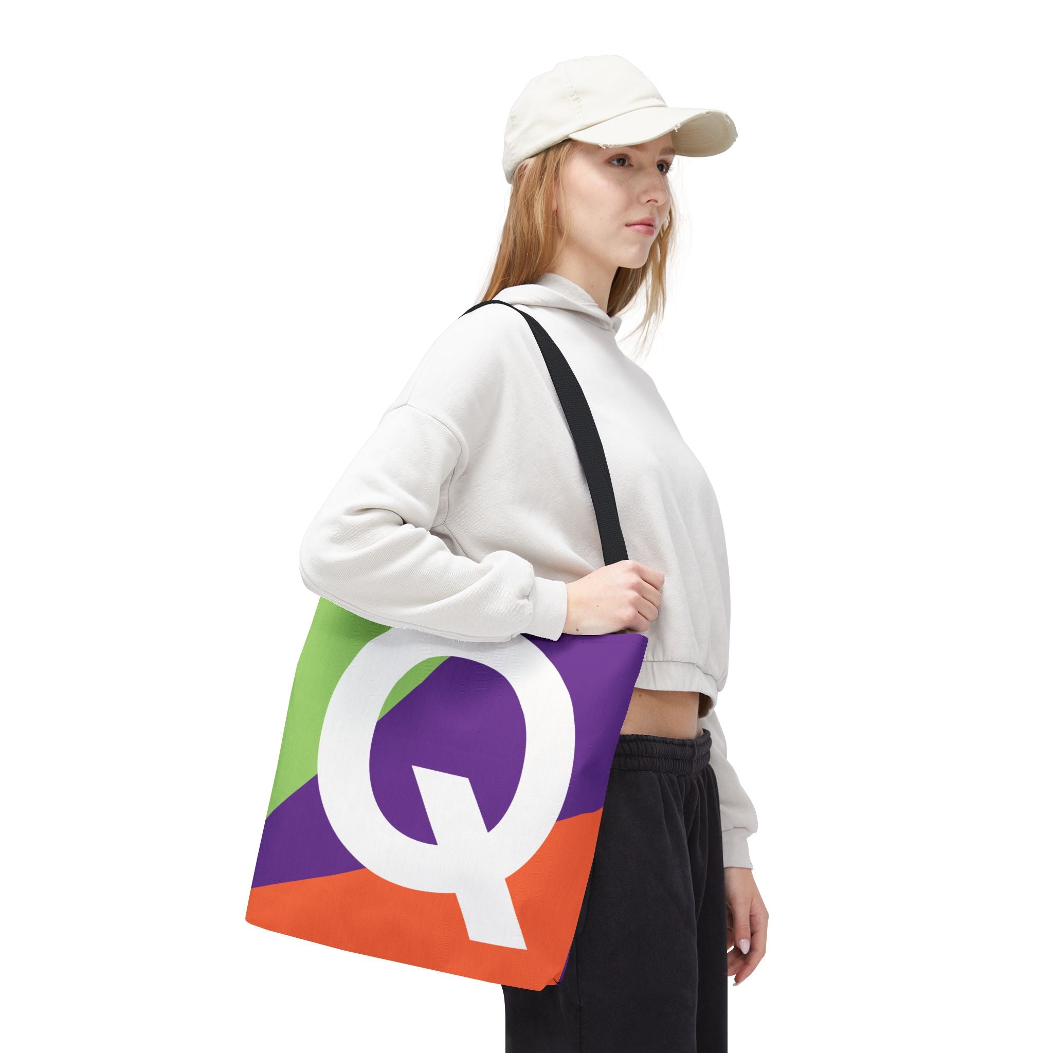 Monogram 'Q' Colorblock Tote Bag — Personalized Initial Q Shoulder Tote