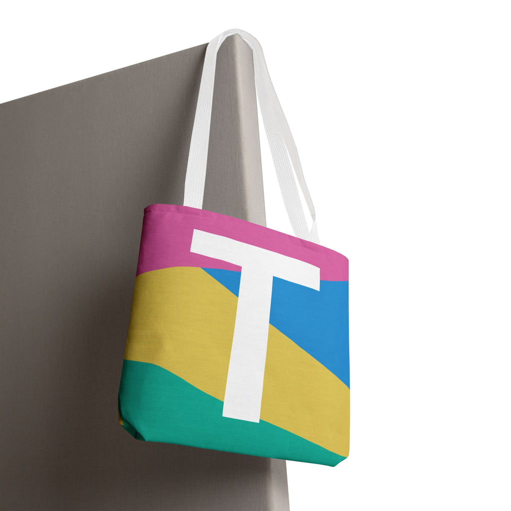 Monogram 'T' Colorblock Tote Bag — Personalized Initial T Shoulder Tote