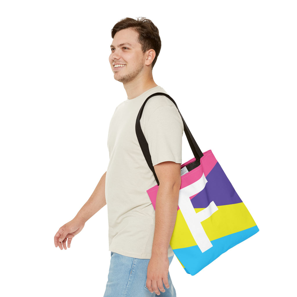 Monogram 'F' Colorblock Tote Bag — Personalized Initial F Shoulder Tote