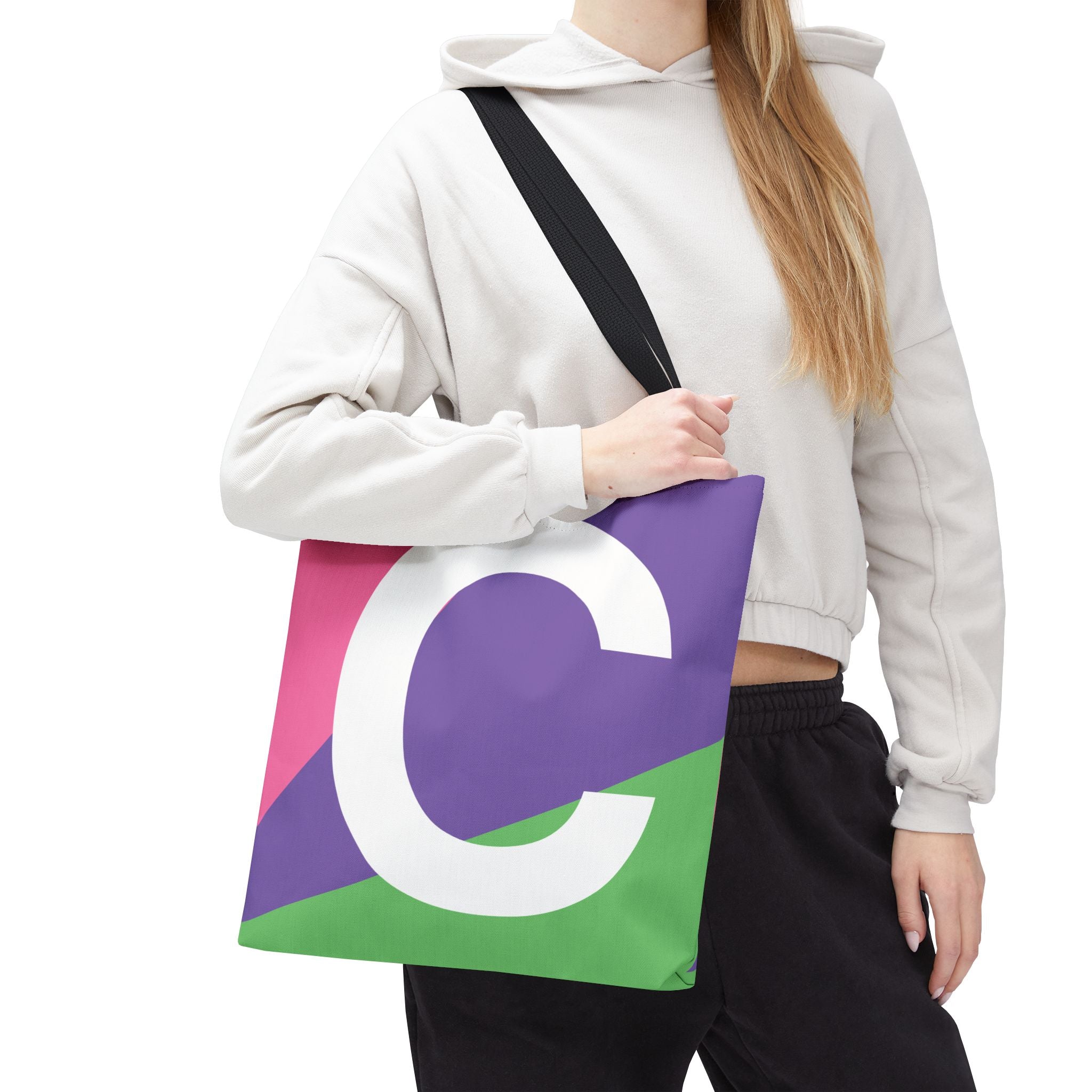 Monogram 'C' Colorblock Tote Bag — Personalized Initial C Shoulder Tote