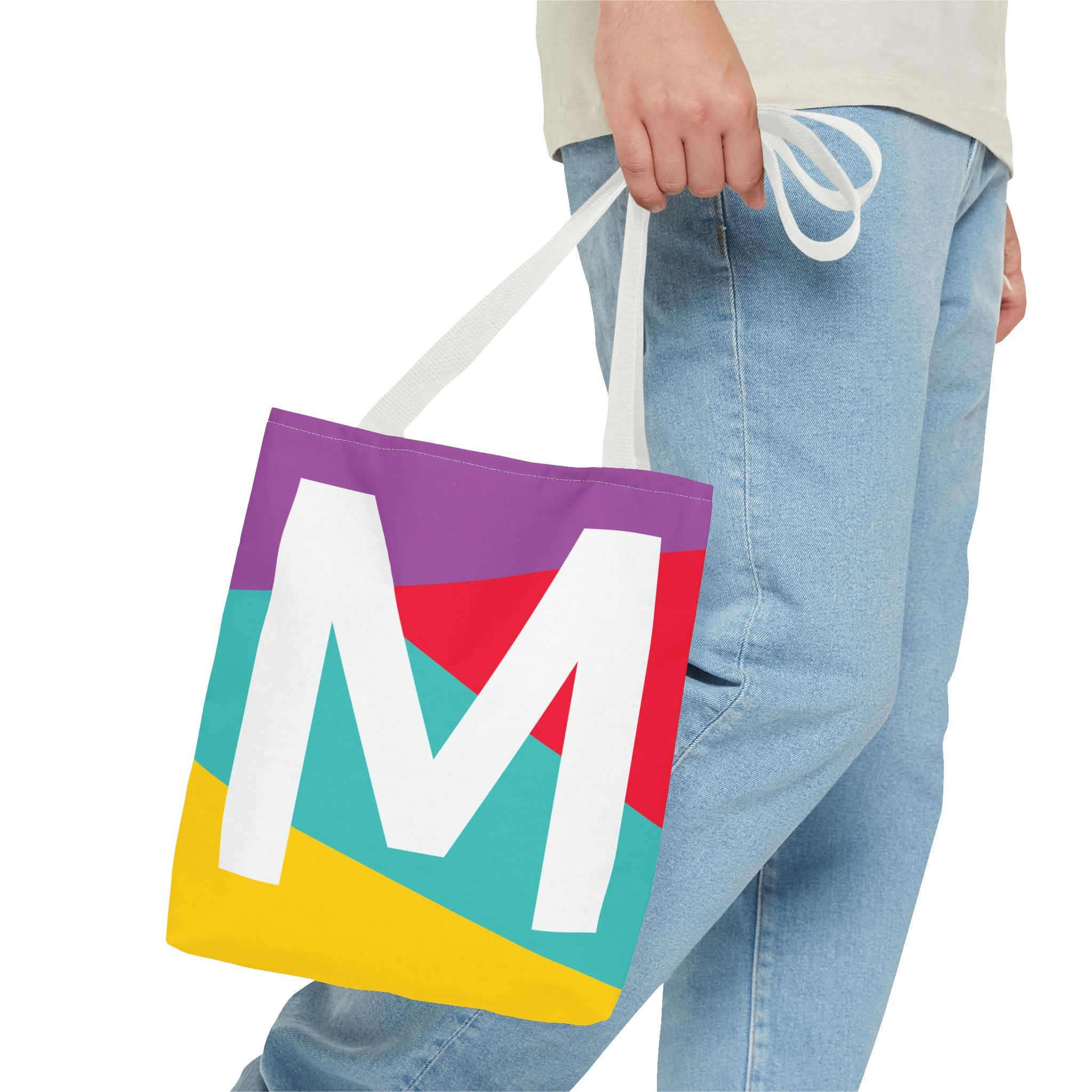 Monogram 'M' Colorblock Tote Bag — Personalized Initial M Shoulder Tote