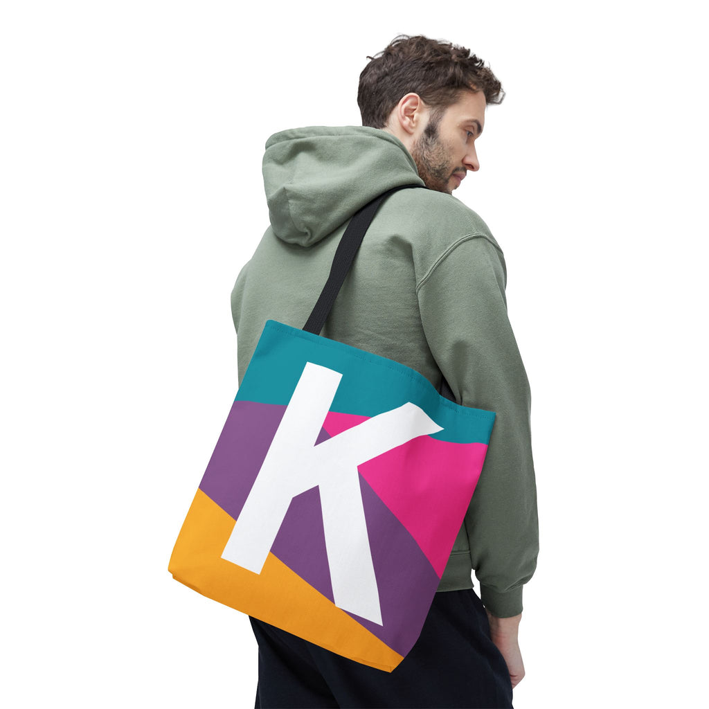 Monogram 'K' Colorblock Tote Bag — Personalized Initial K Shoulder Tote